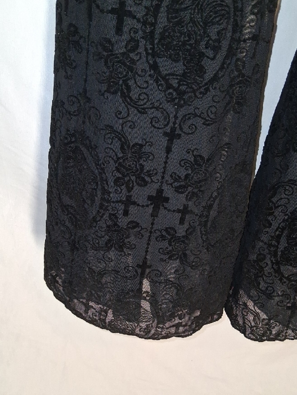 Black Burnout Velvet Laced  Goth Flared Bottom with Subtle Pattern - Picture 9 of 16